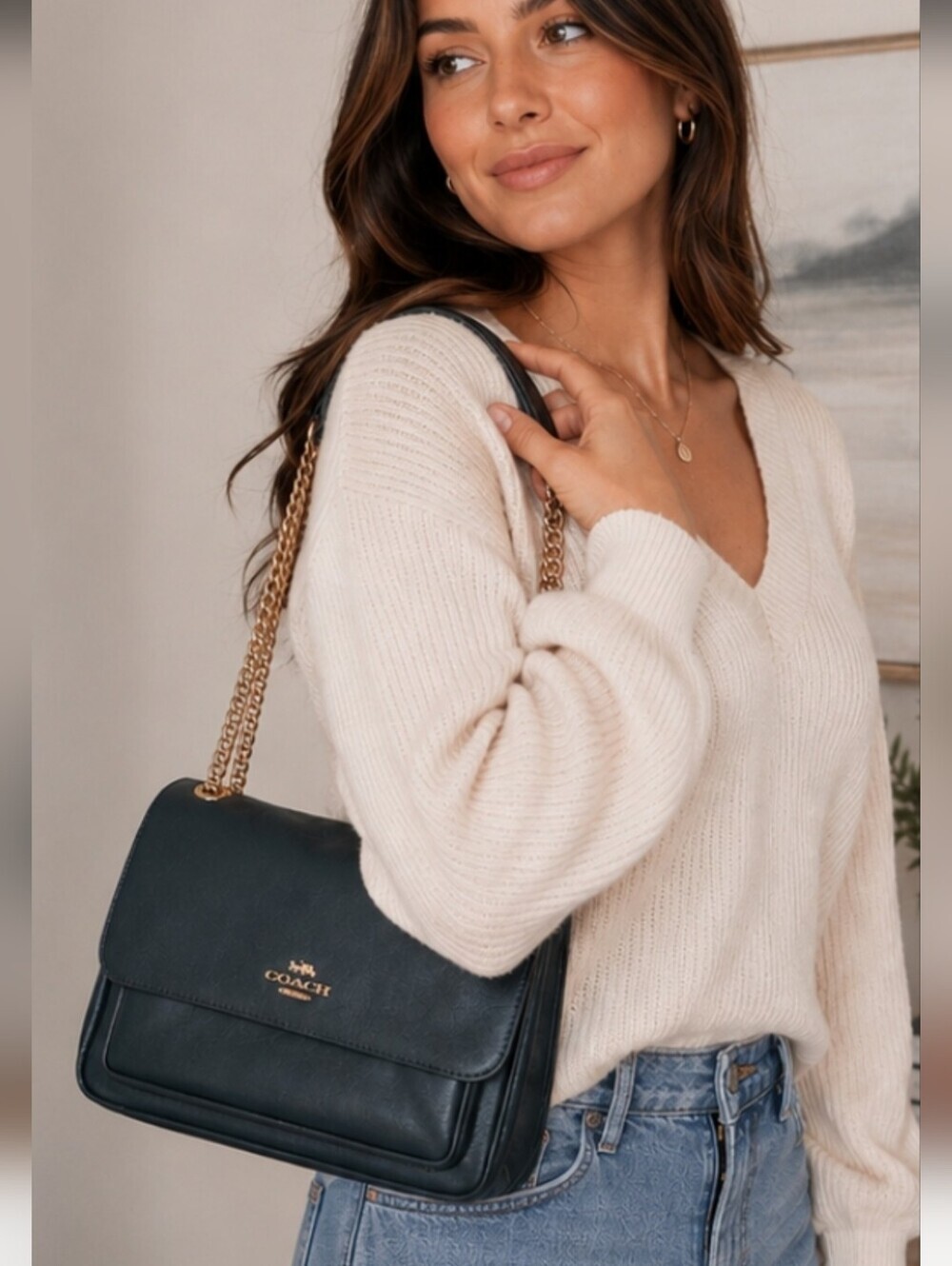 Coach Elodie Dark Teal Smooth Leather Crossbody/Shoulder Bag Gold Chain NWT - Picture 15 of 15